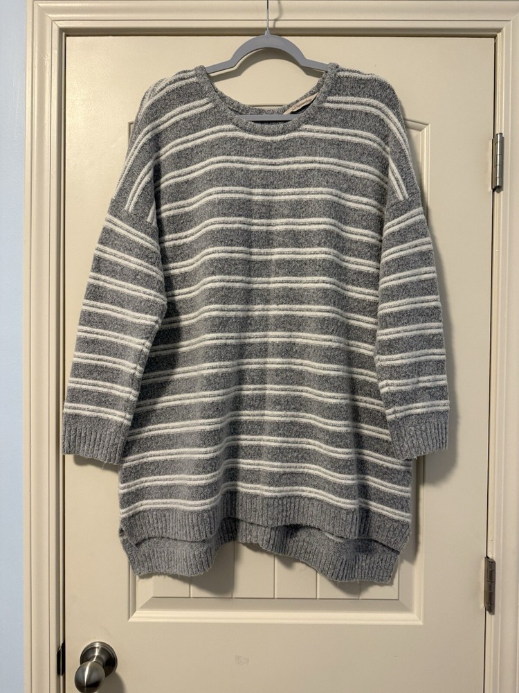 Soft Surroundings Long Sleeve Back Zip Striped Cozy Sweater Tunic Size L