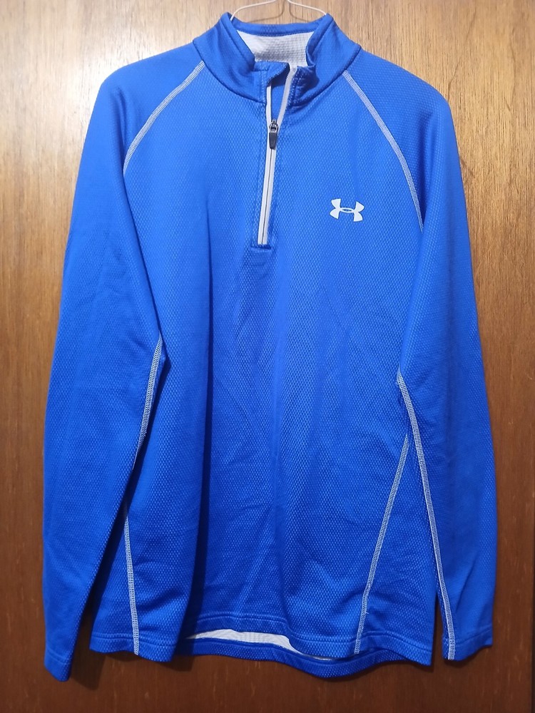 Mens Under Armour Fitted Cold Gear Long Sleeve Shirt Blue 1/4 Zip Size Medium