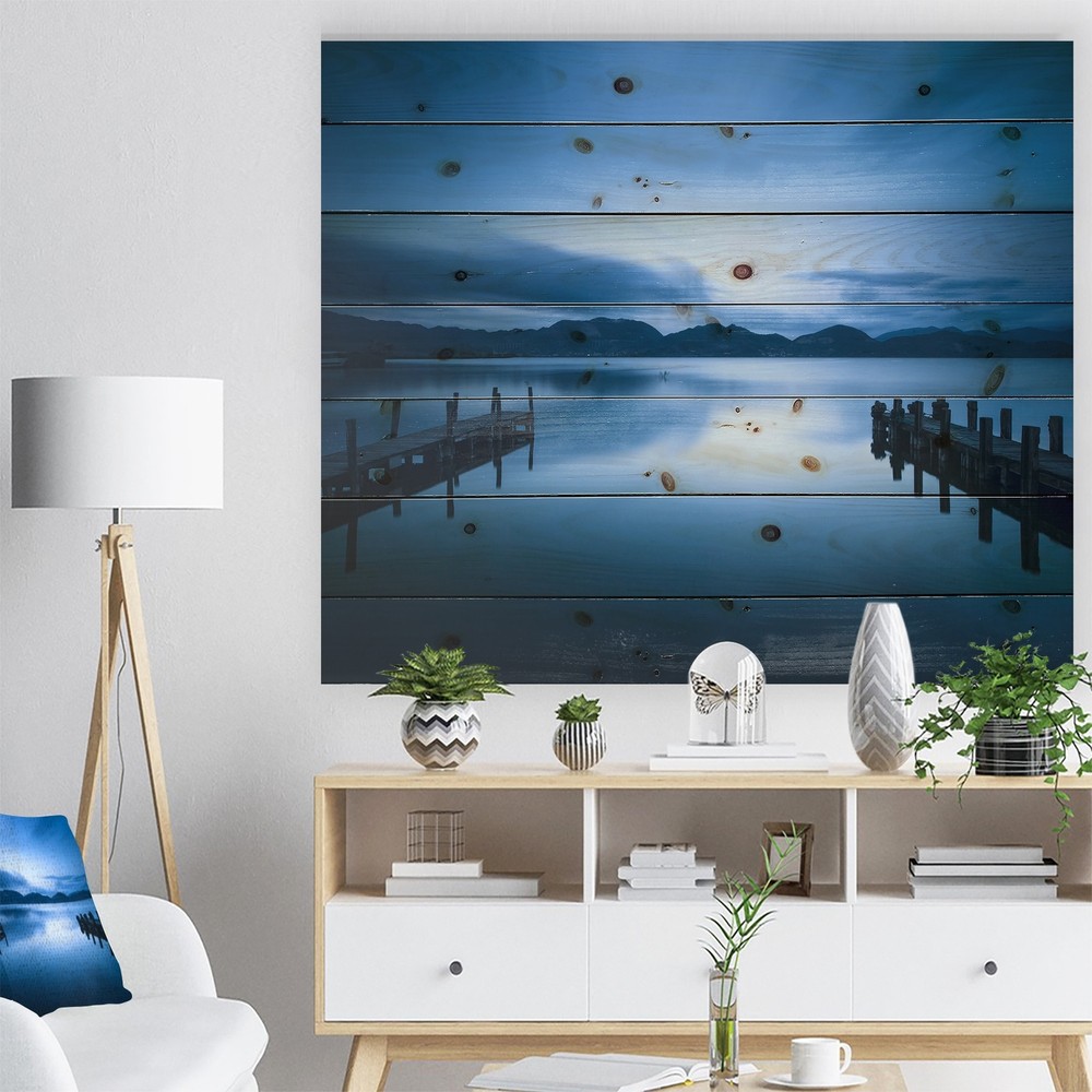 Designart 'Dark Blue Sea and Piers' Seascape Print on  Small