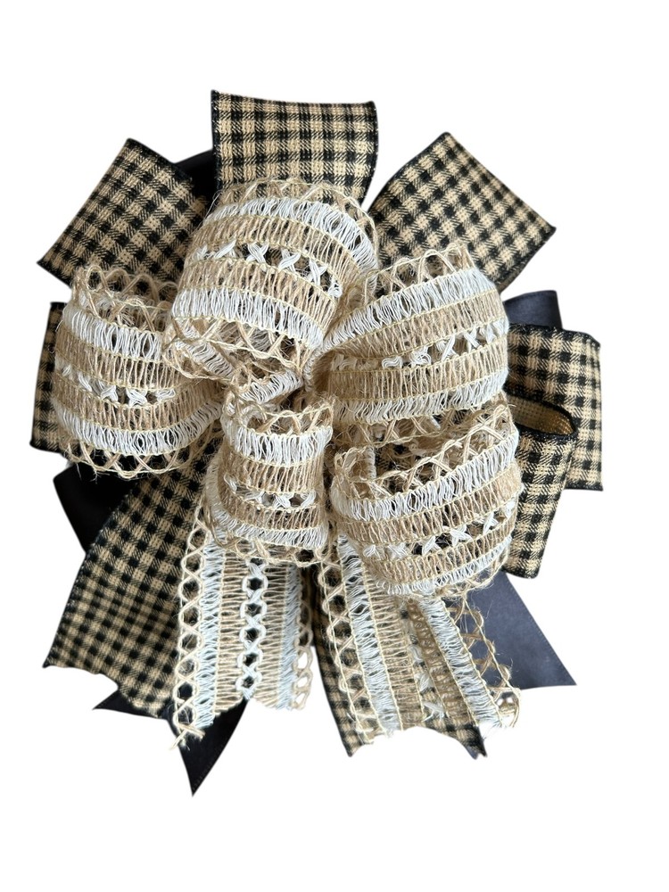 10-Inch Beige Black Gingham Fall Lantern Garland Wreath Decor