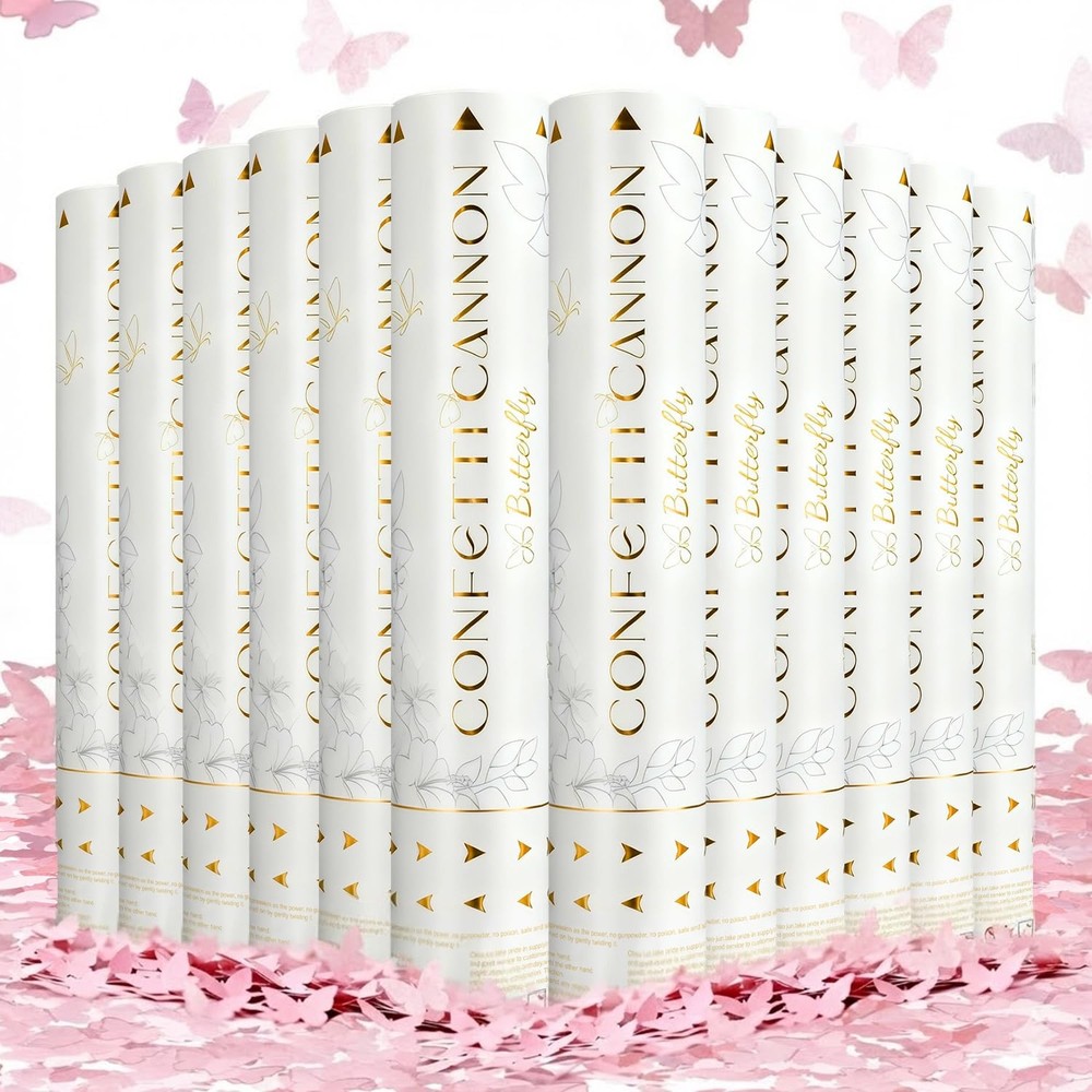 Confetti Cannon Butterfly Confetti Poppers 12 Pack Party Poppers 12 inch Pink...