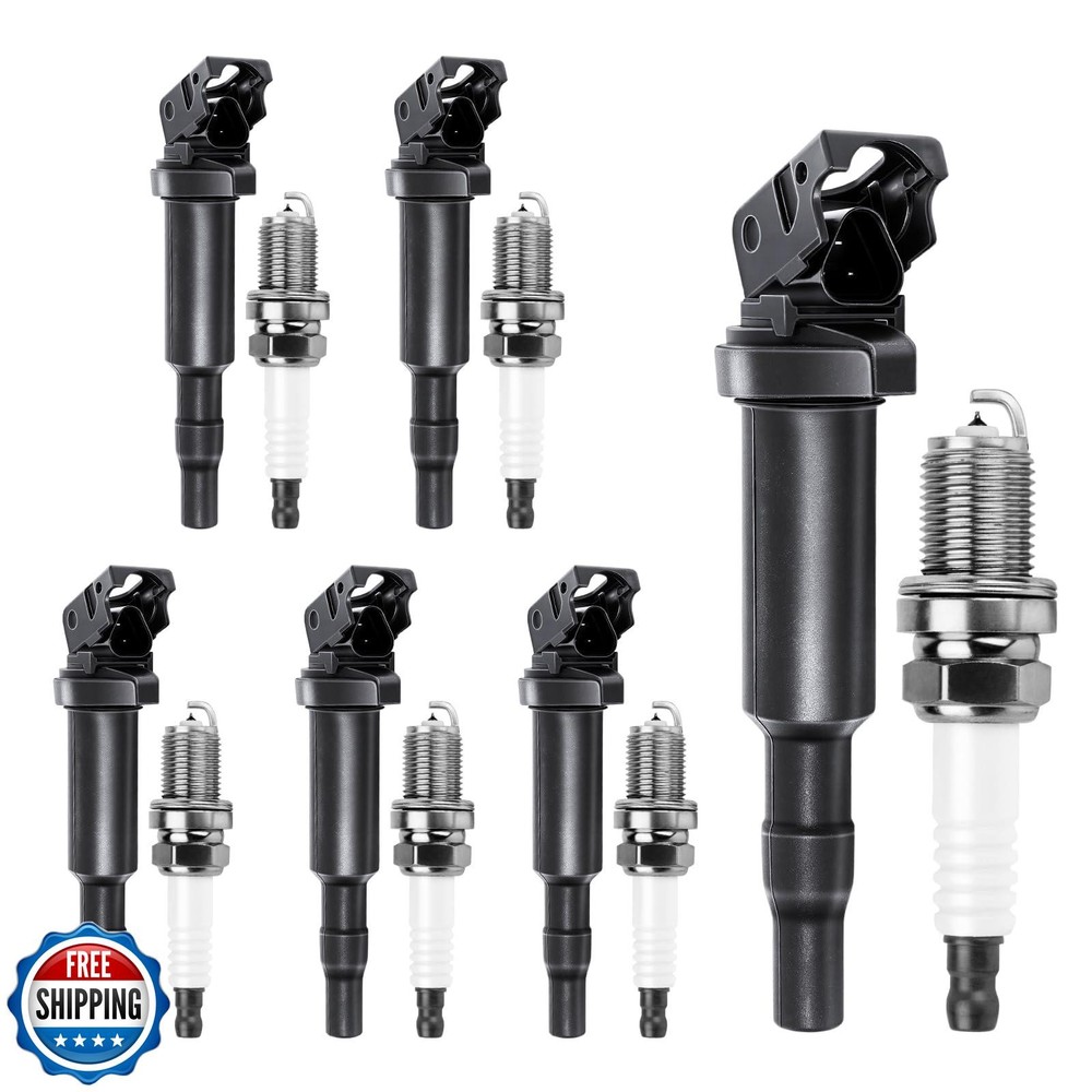 UF592 Ignition Coils Pack and 7092 Iridium Spark Plugs Compatible with BMW 32