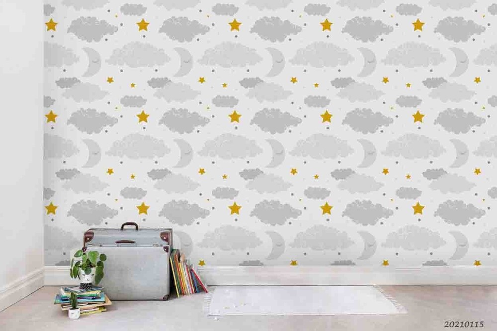 3D Mountain Stars Clouds Pattern Wall Murals Wallpaper Murals Wall Sticker