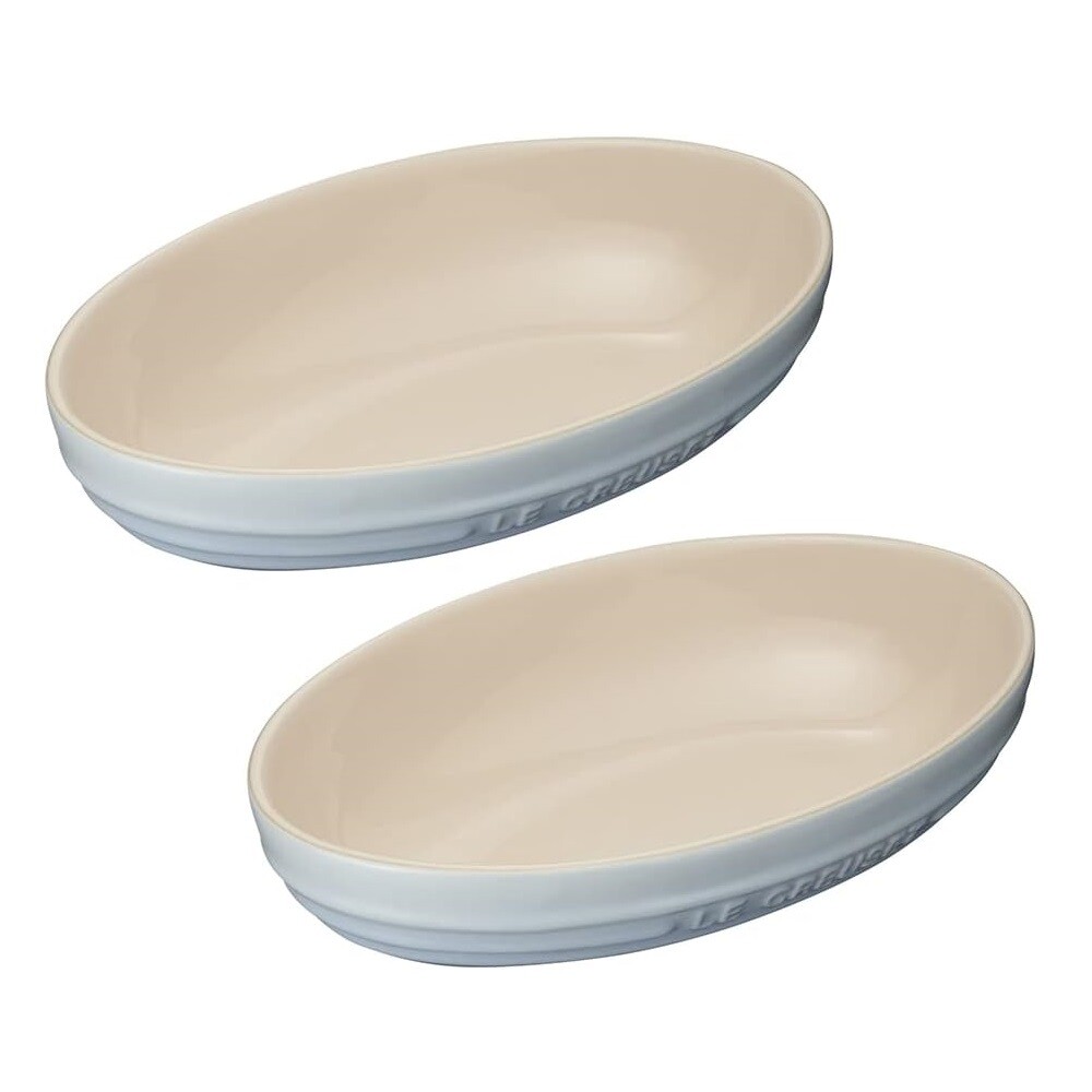 Le Creuset Stoneware Oval Bowl 23cm Coastal Blue Set of 2 from Japan F/S