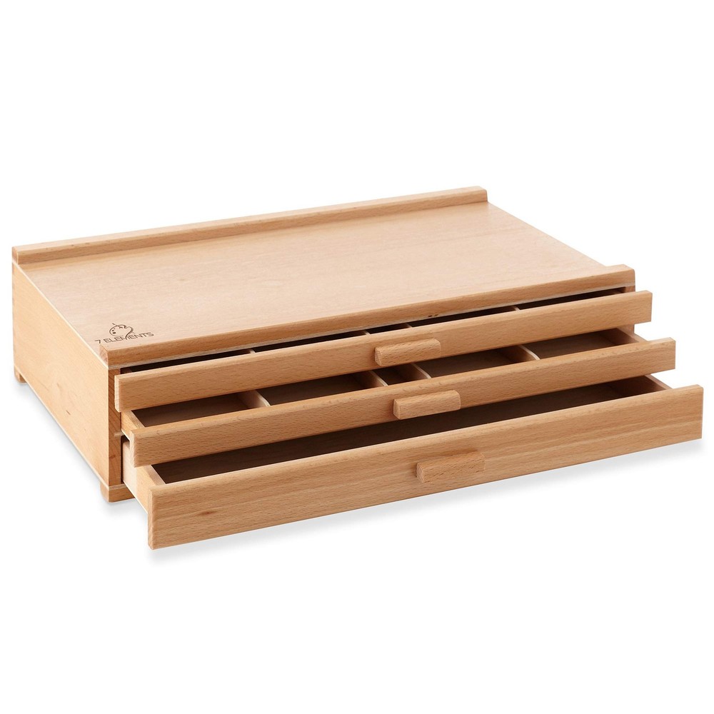 3-Drawer Wooden Art Supply Organizer for Pastels Pencils Pens Markers