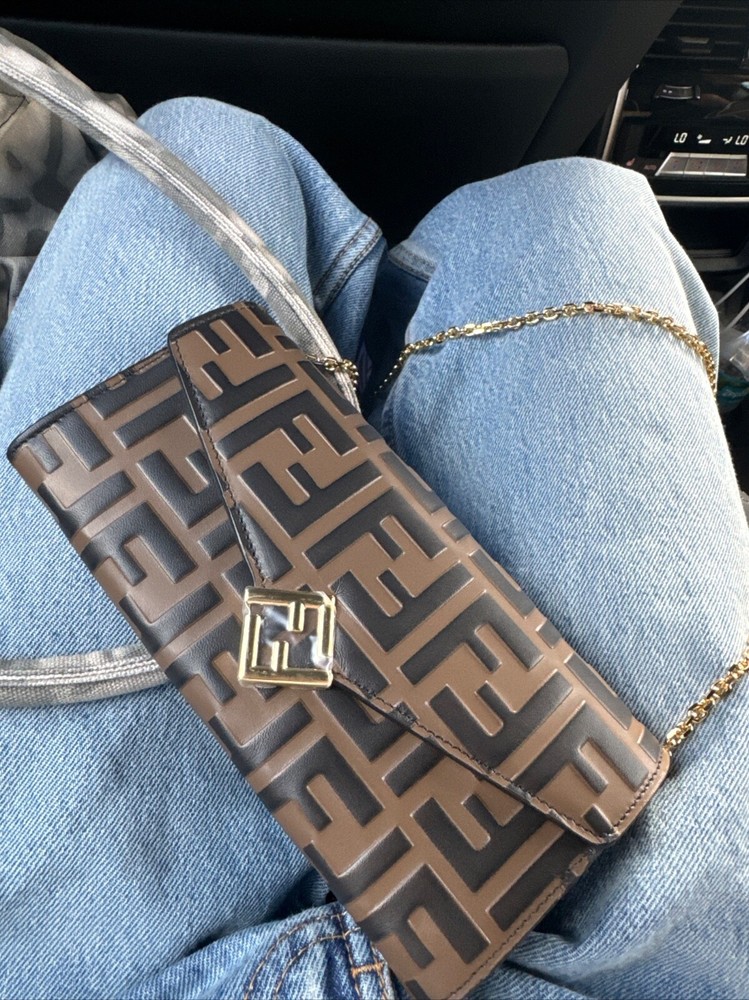 Fendi Diamond Continental Wallet With Gold Chain Strap