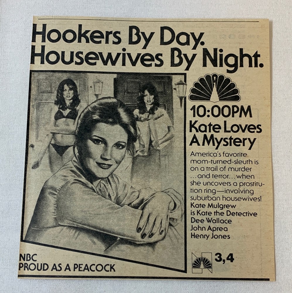1979 NBC TV ad Kate Loves a Mystery with Kate Mulgrew featuring hookers and housewives