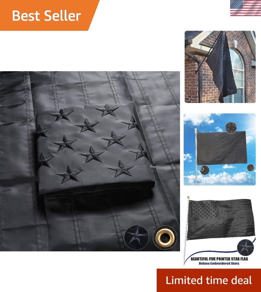 5x8 Ft Heavy Duty Embroidered Black American Flag Weather Resistant Patriotic Outdoor