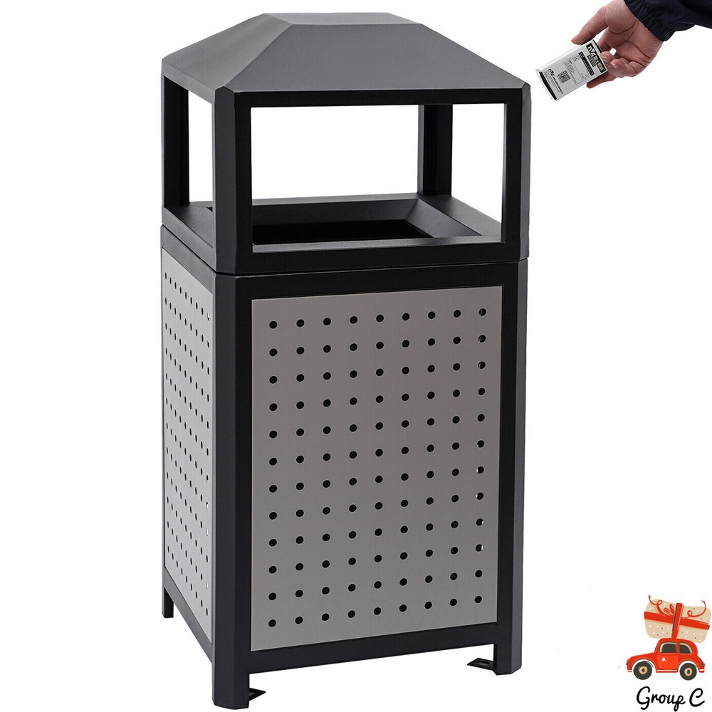 15 Gallons Steel Garbage Can For Outdoor Use Trash Receptacle With Plastic Liner