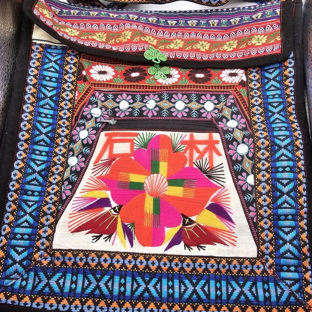 Crossbody Purse Yarn Art Handmade Floral Butterfly Design Boho Hippie