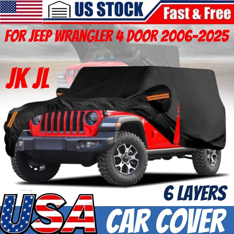Waterproof 6-Layer Soft Cotton Car Cover for Jeep Wrangler 4-Door CJ TJ JK Models
