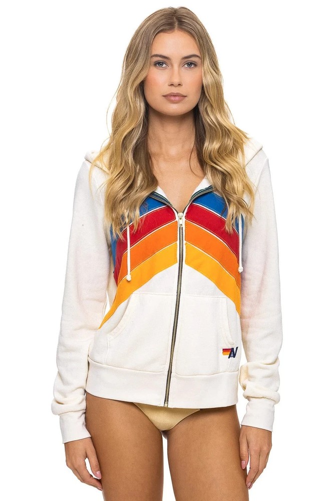 Aviator Nation Mountain Stitch Chevron 4 Zip Hoodie Rainbow Stripe Unisex Size S