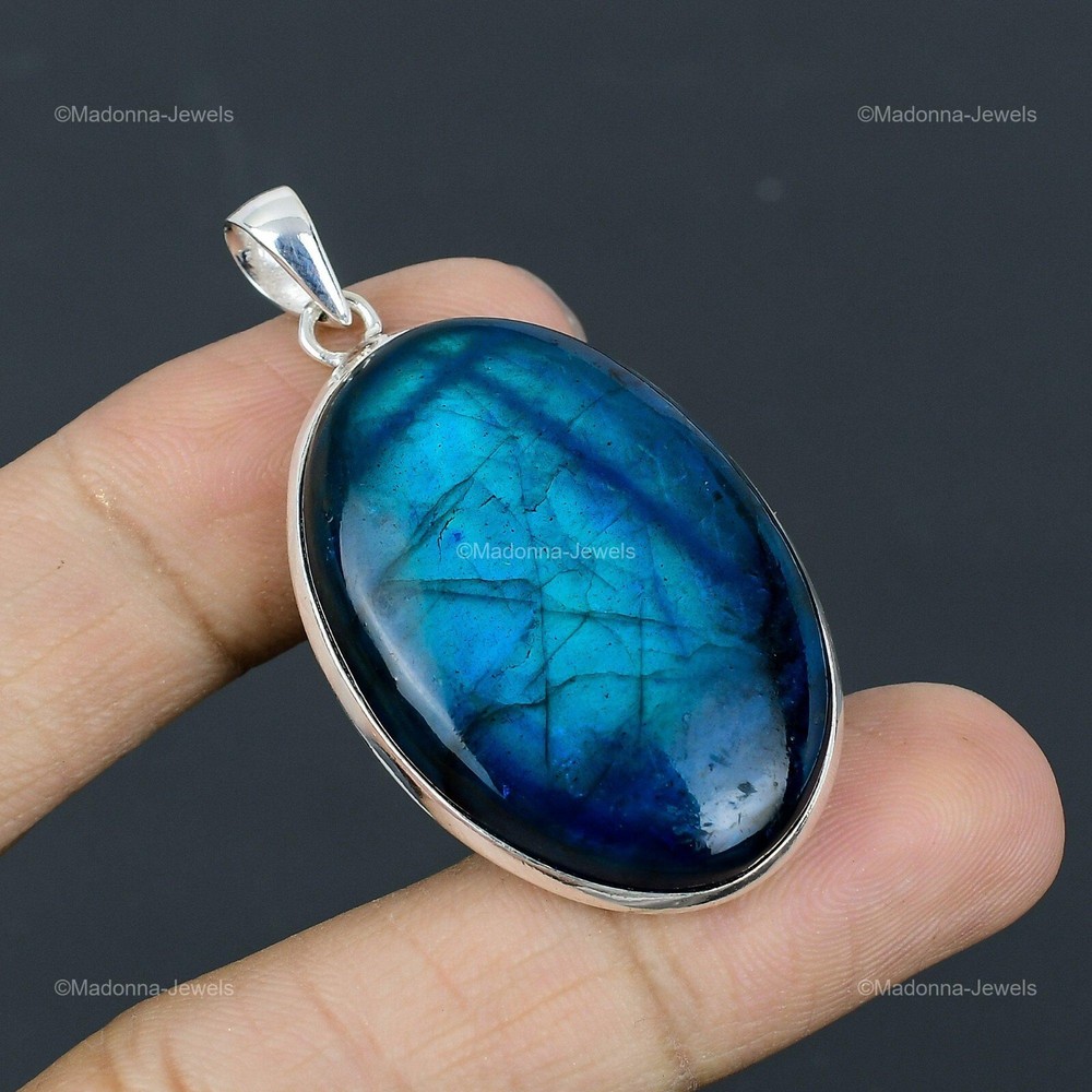 Memorial Day Neon Flash Labradorite 925 Silver Anniversary Pendant-image