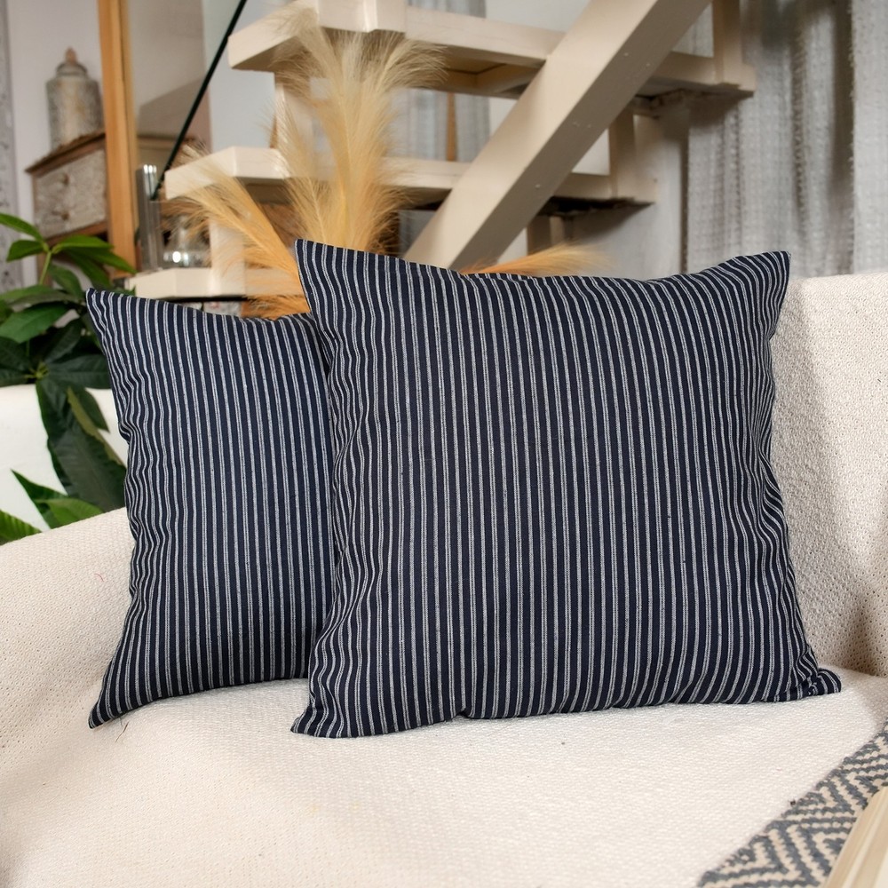 2PCS Striped Cushion Covers Cotton Linen Soft Throw Pillow Cases for Sofa Bed
