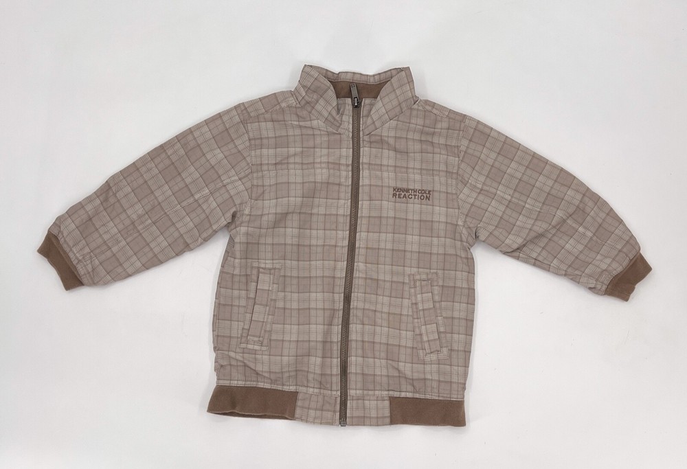 Kenneth Cole Reaction Coat Boys 3T Beige Plaid Full Zip Long Sleeve Mock neck-image