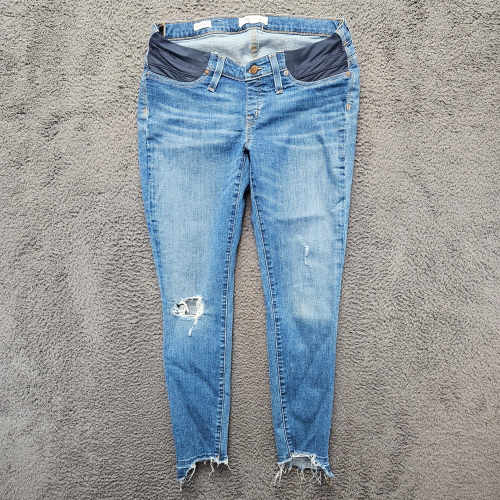 Madewell Maternity Skinny Jeans Women Size 30 Blue Stretch Denim Fringe Hem