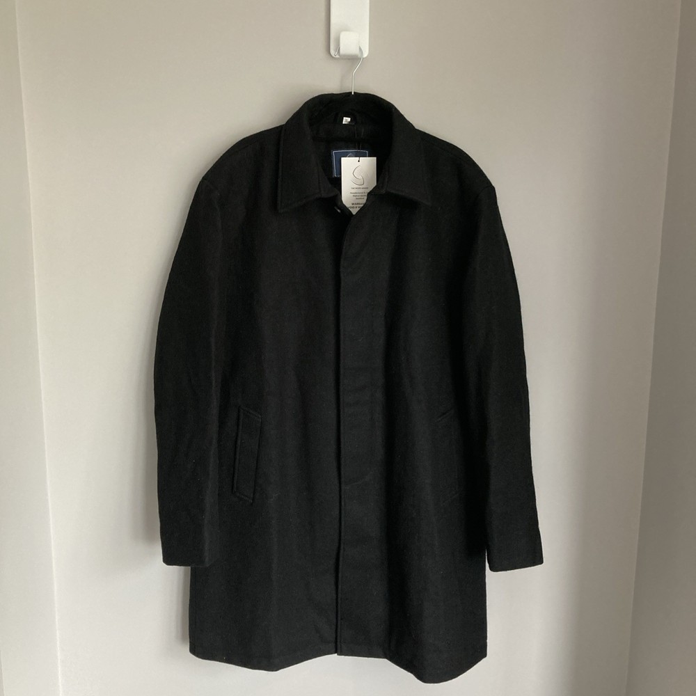 Men's 3XL Black Wool Pea Coat Long Overcoat Winter Warm