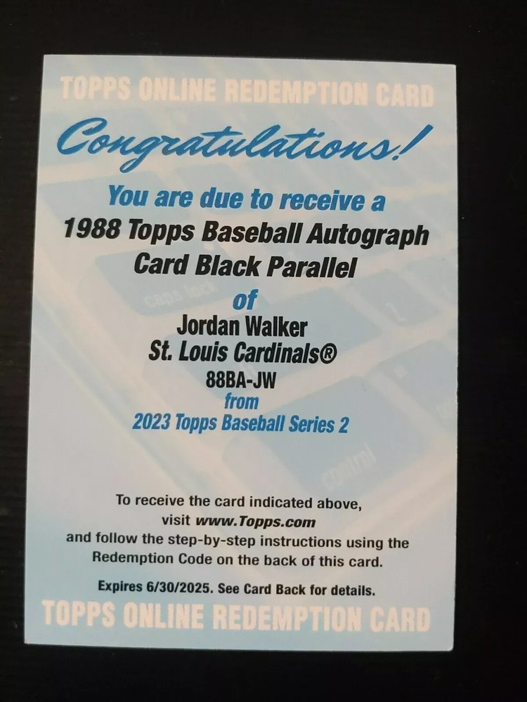 2023 Topps Series 2 Jordan Walker RC 1988 Auto Black Redemption RARE