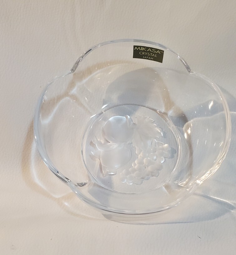 Elegant Mikasa Crystal Glass Candy Dish with Fruit Embossed Pattern