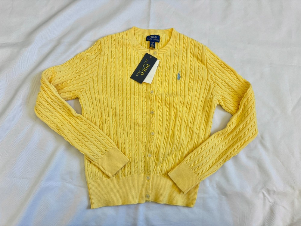 NWT GIRL'S Yellow, Size L (12-14) /Polo Ralph Lauren Cotton Cable Cardigan