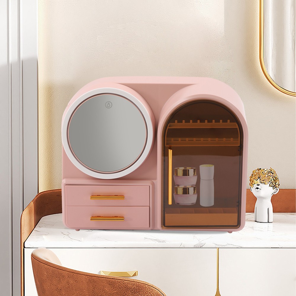 Makeup Train Case with Dust-Proof Drawers for Cosmetics and Jewelry Storage