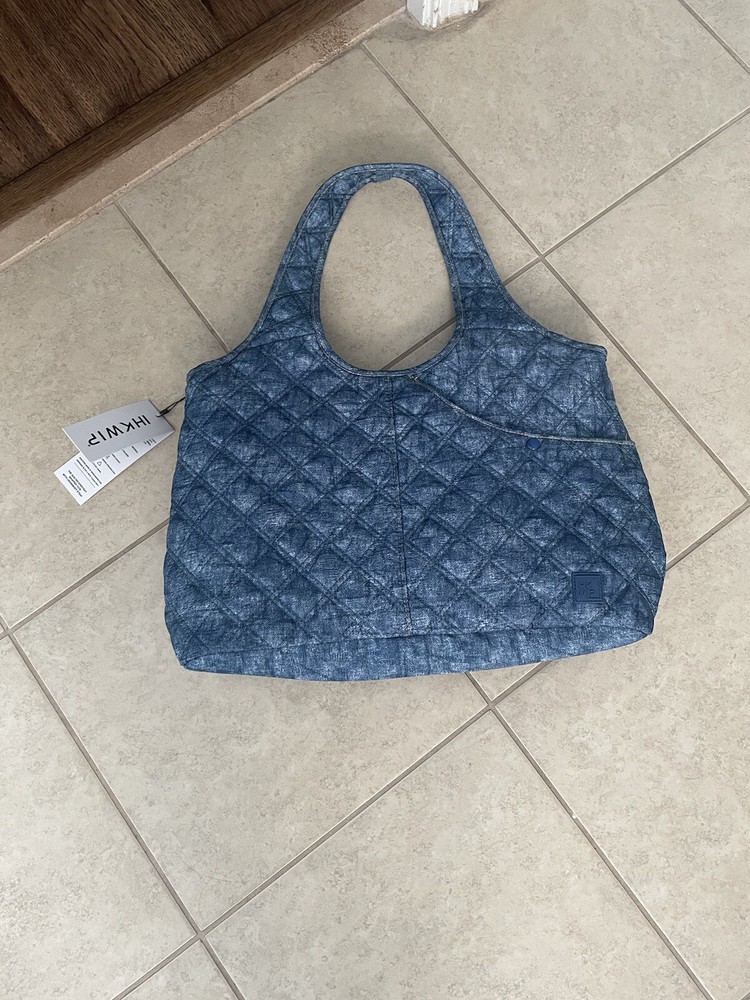 IHKWIP Quilted Everyday Shopper Tote w/ Crossbody Strap Denim Stitch