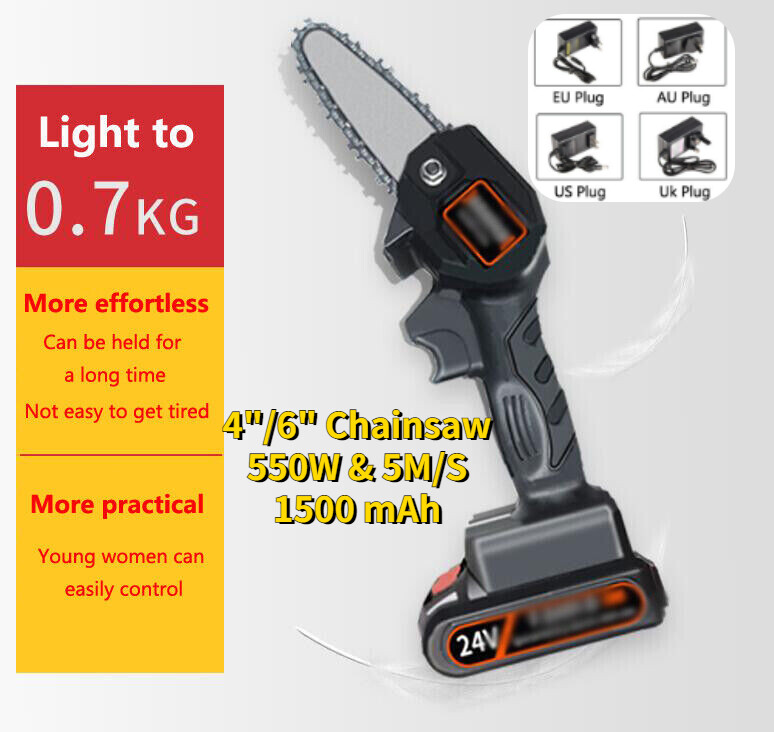 Mini Cordless Electric Chainsaw 4 or 6 Inch Handheld Wood Cutter for Pruning