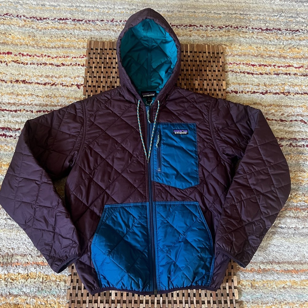 Patagonia Diamond Quilted Color Block Bomber Puffer Jacket Red Blue Men's Small