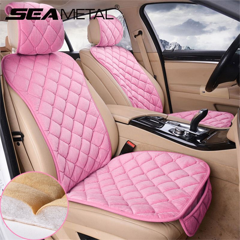 Front Auto Car Seat Covers Mat Pad Warm Plush Cotton Cushion Protector Pink
