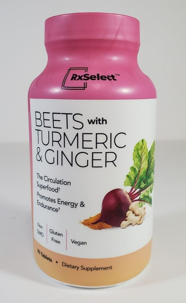 Rx Select Beets with Turmeric & Ginger 90 Tablets for Energy & Endurance Exp 05/2026