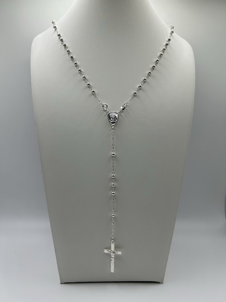 Cross Crucifix 925 Sterling Silver Pendant & Catholic Rosary Necklace
