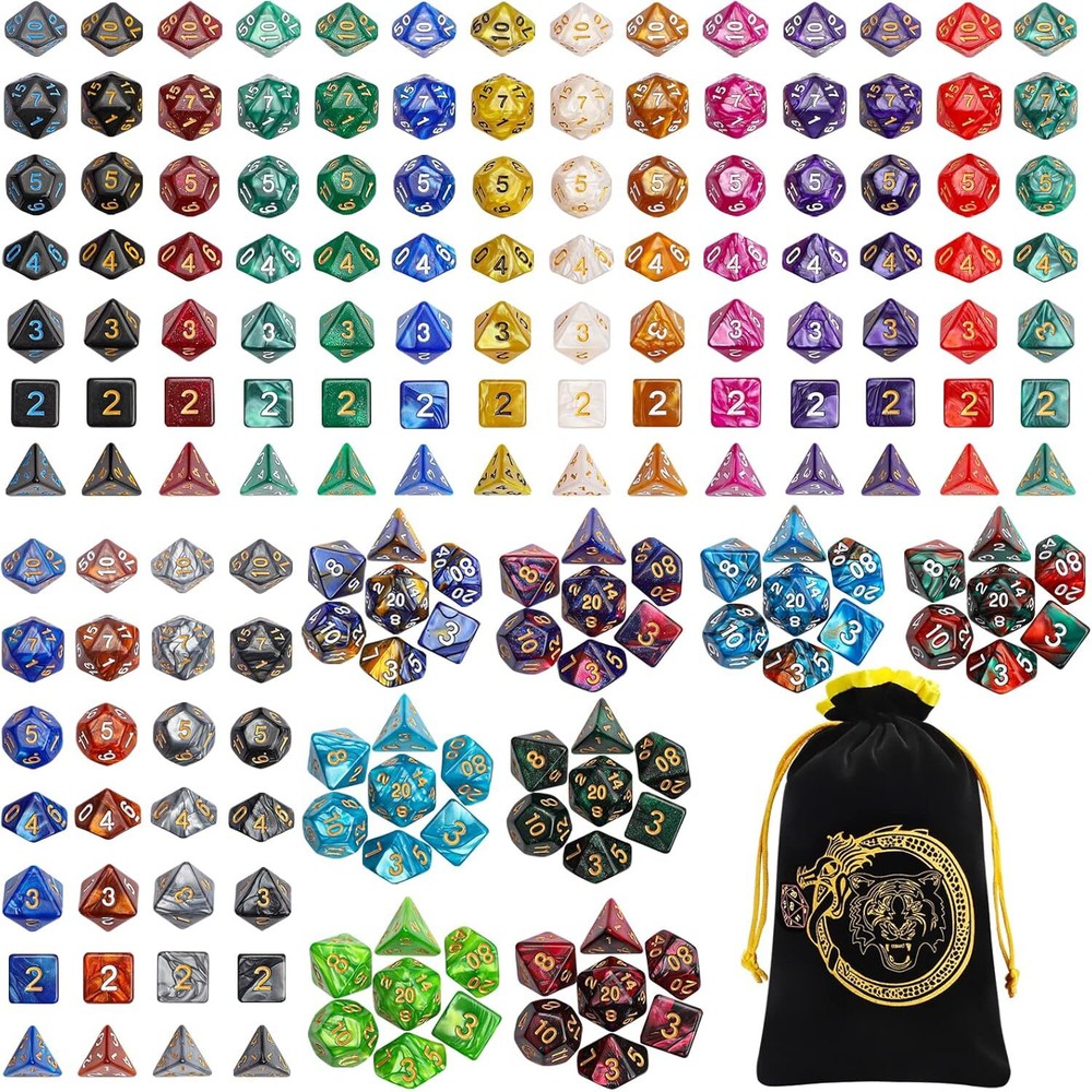 CiaraQ DND Dice Sets - 26 X 7 Polyhedral (182pcs) 26 Colors-classic Font