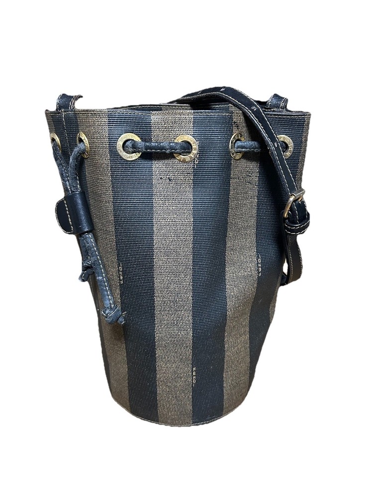 Vintage FENDI Pequin Striped Leather Crossbody Bucket Bag