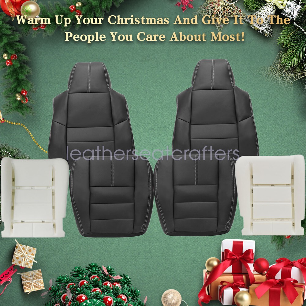For 08-10 Ford F250 Super Duty Front Both Side Seat Cover Black & Cushion Pad