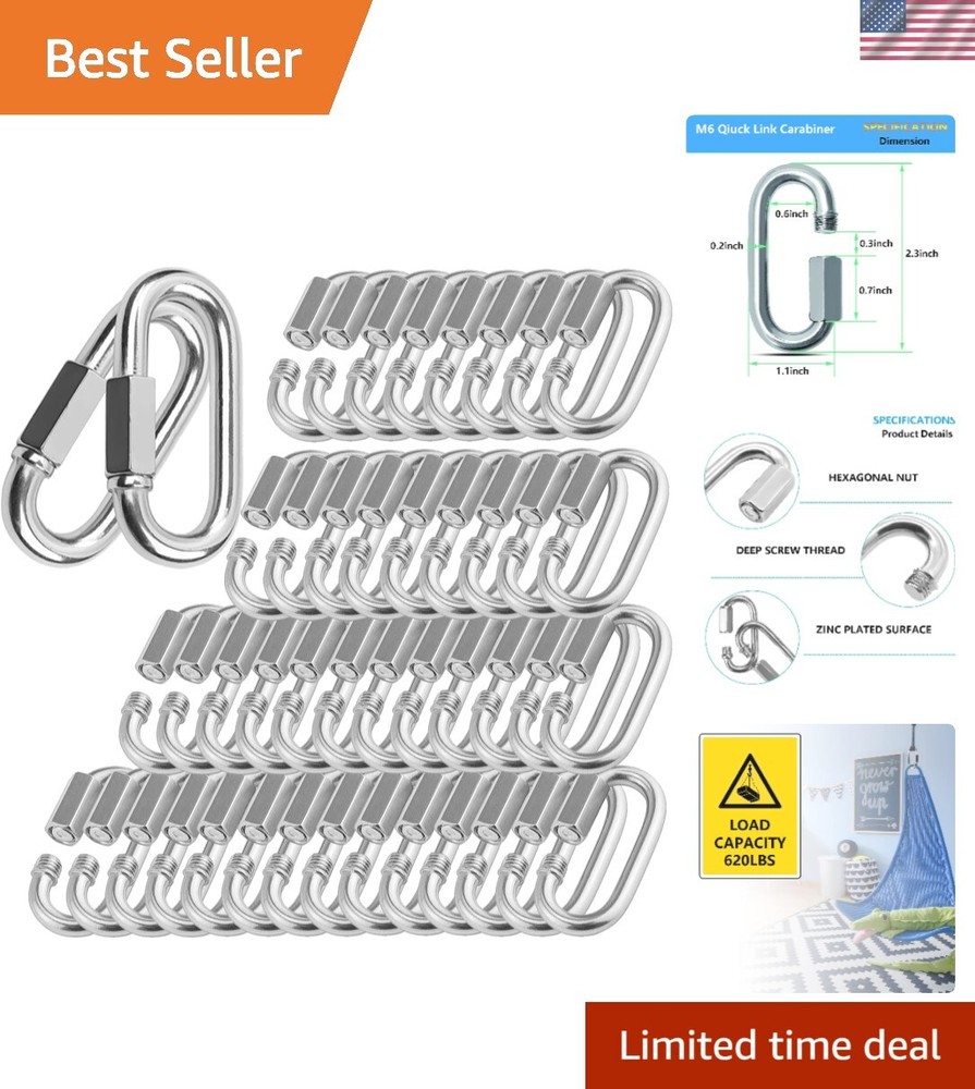 100PCS Quick Links, 1/4 Inch Diameter Quick Chain Link 620lbs Capacity, Heavy...