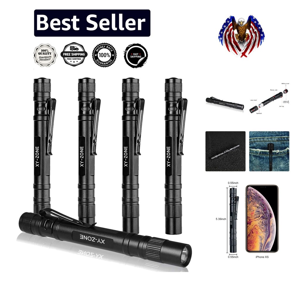 Ultra-Bright 5PC LED Pocket Pen Flashlights - 1000 Lumens & Easy Carry Clip