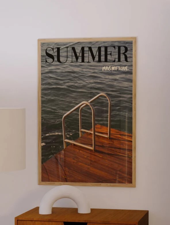 70s Summer Beach Poster Brown Retro Wall Art Vintage Magazine Print