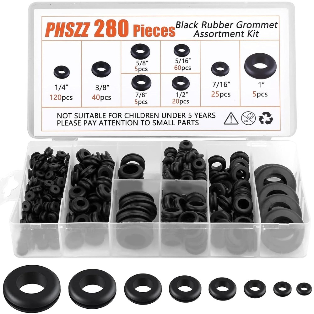 280-Piece Rubber Grommet Kit for Wiring Protection and Cable Management
