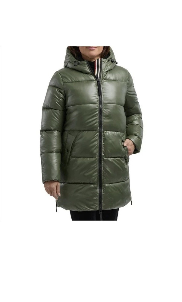 NEW Hunter Ladies XL Mid Length Puffer Coat Green Full Zip Hooded