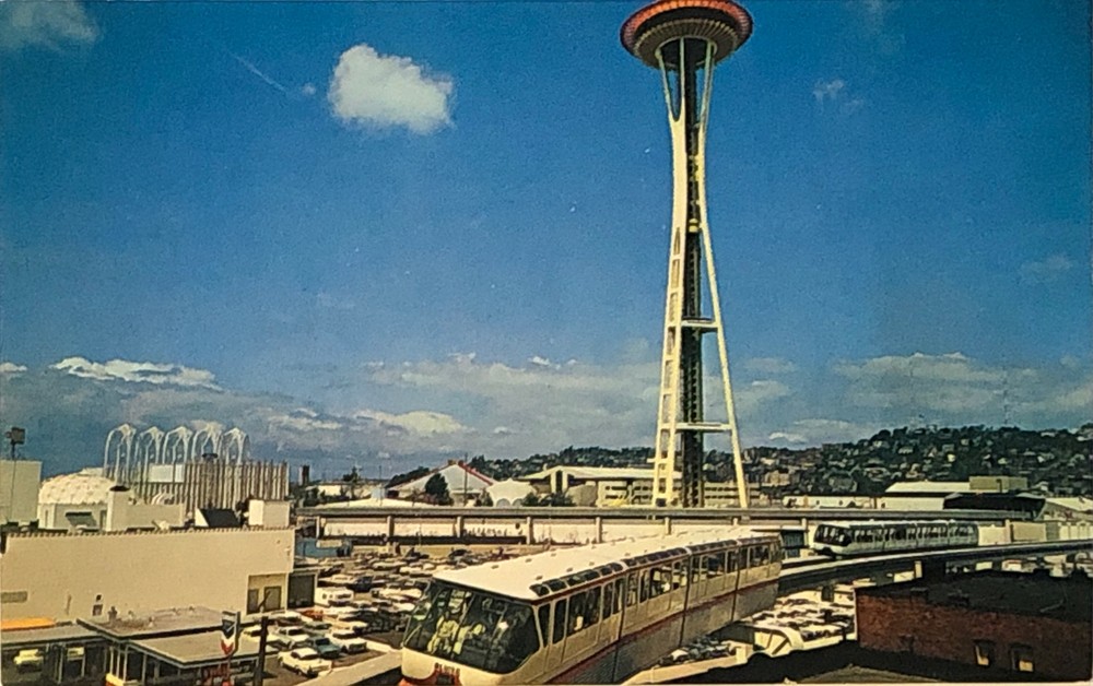 1960s Seattle Monorail Space Needle Federal Science Building Vintage Postcard