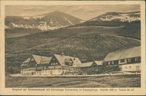 Ansichtskarte Berghotel zur Teichmannbaude mit Schneekoppe Riesengebi  (Nr.9390)