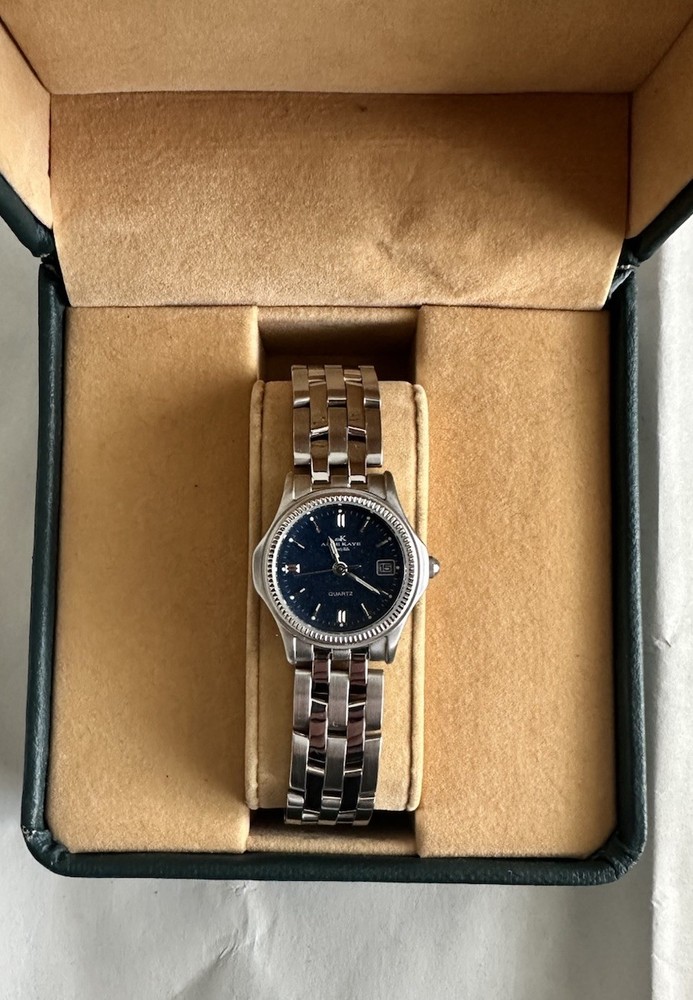 Adee Kaye Womens Blue Dial Date Quartz SS Watch W/ Box New Battery Japan movt