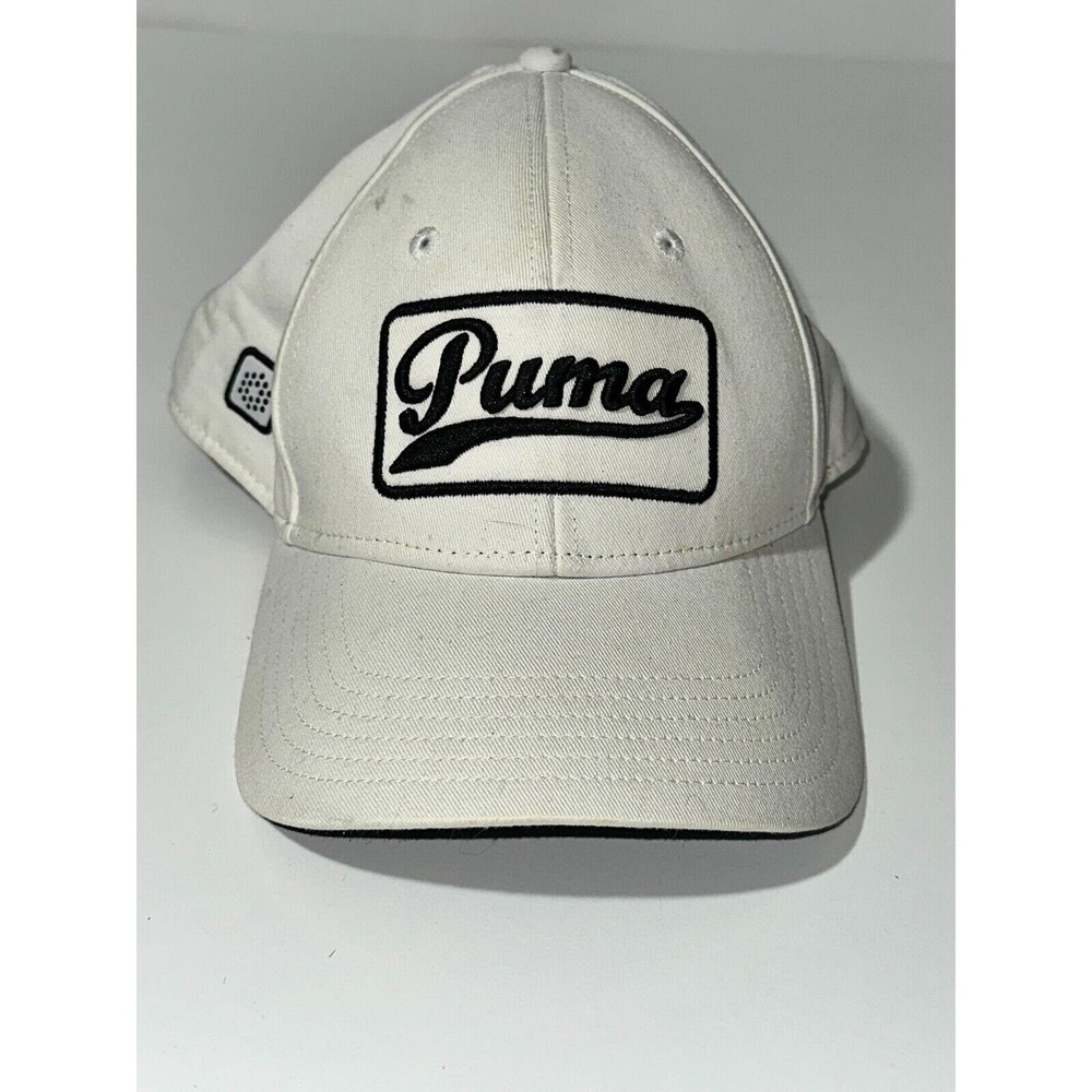 Puma Men's White Embroidered Logo Cotton 6-Panel Hat with Adjustable Strap