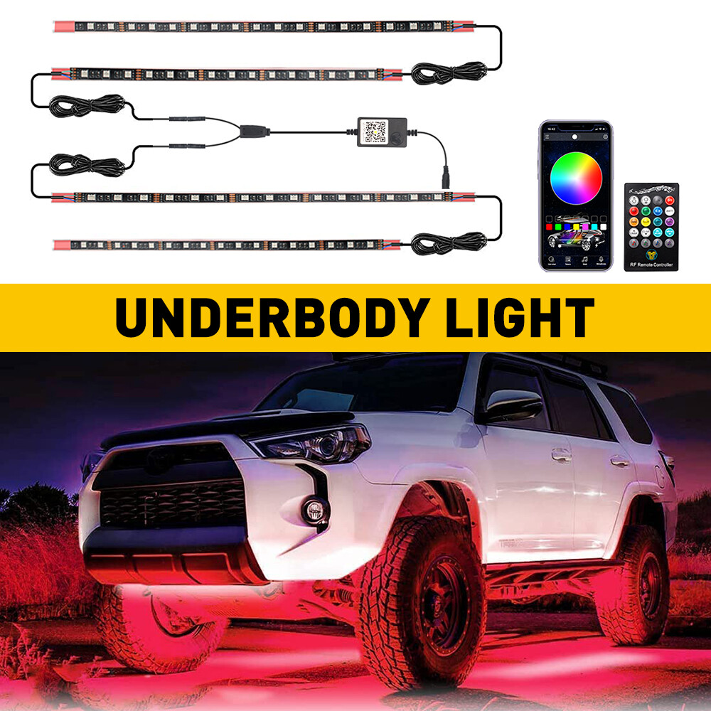 RGB LED Remote Strip Under Car Tube Underglow Underbody System Neon Light Kit 4X