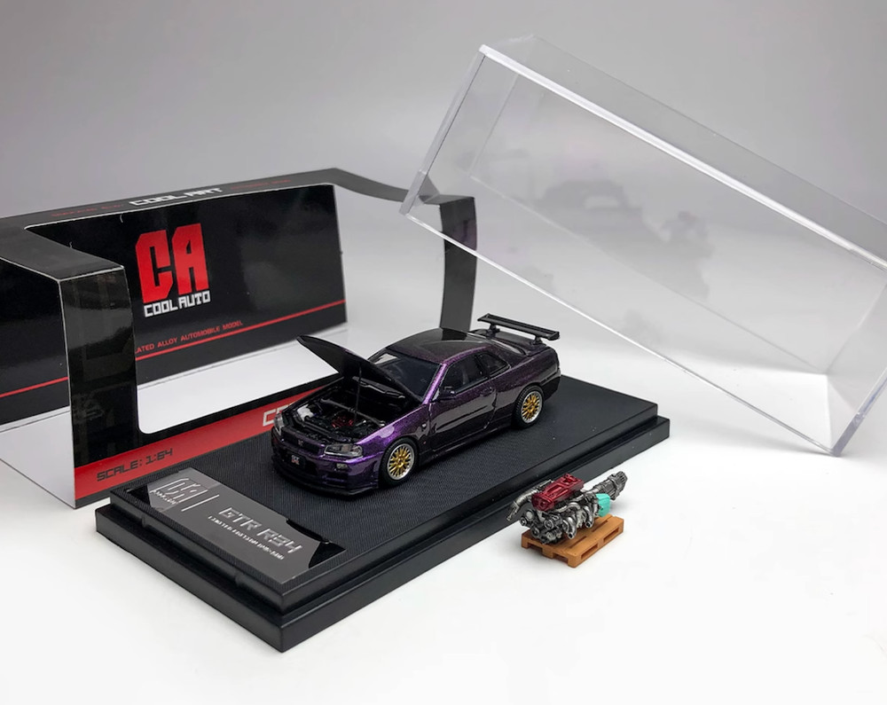 CA 1:64 JDM Purple Skyline GTR R34 Engine Sports Model Diecast Metal Car