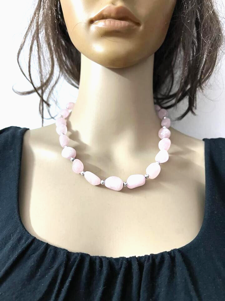 Boho tribal long necklace with baby pink agate stone gypsy style