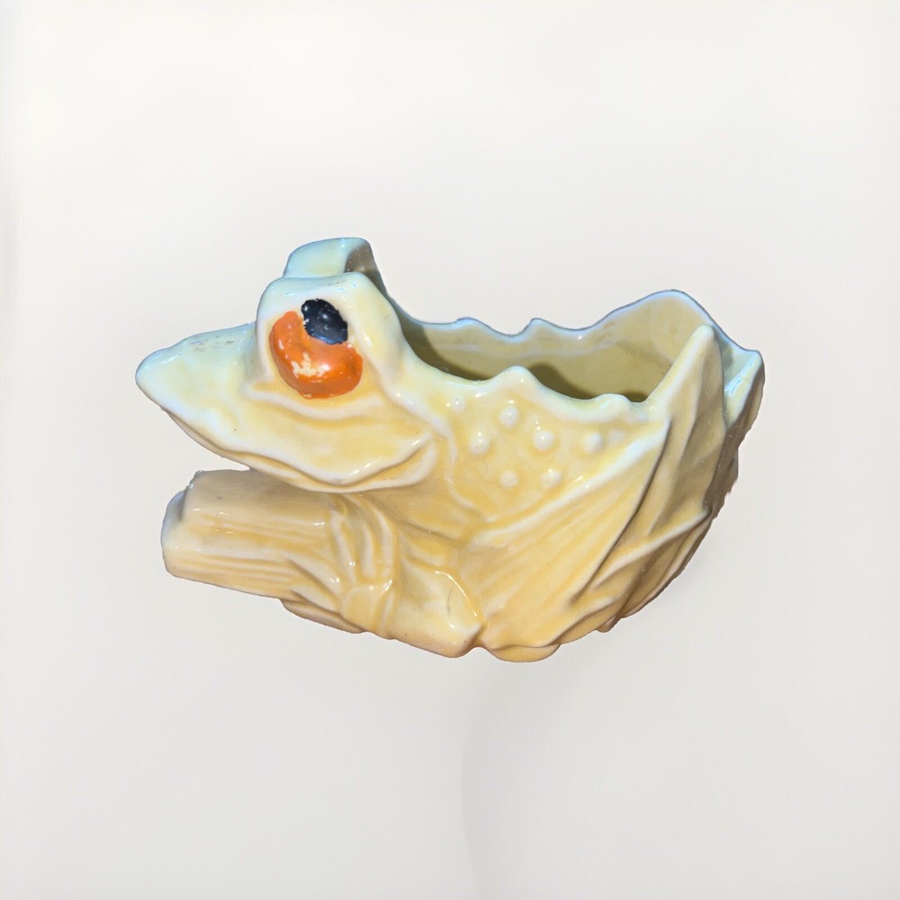 VTG McCoy Pottery Yellow FROG Planter Soap Dish Scrub Scouring Pad Holder MCM