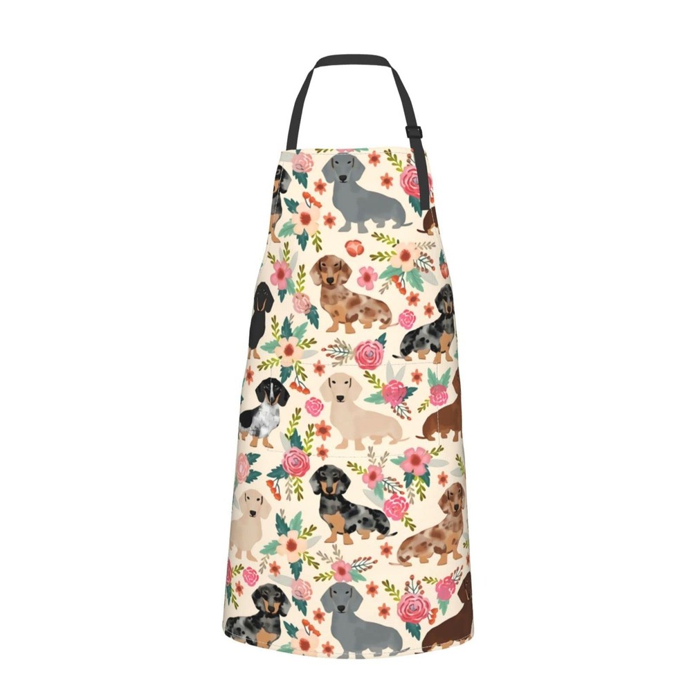 Dachshund Sausage Dogs Flowers Waterproof Apron Women Men Cooking Kitchen Adj...