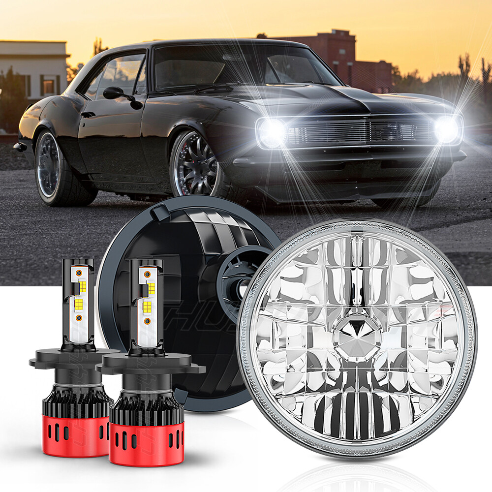 2x 7inch Round Led Headlight HI/Lo Beam for Chevrolet Chevy II/Nova 1969-79