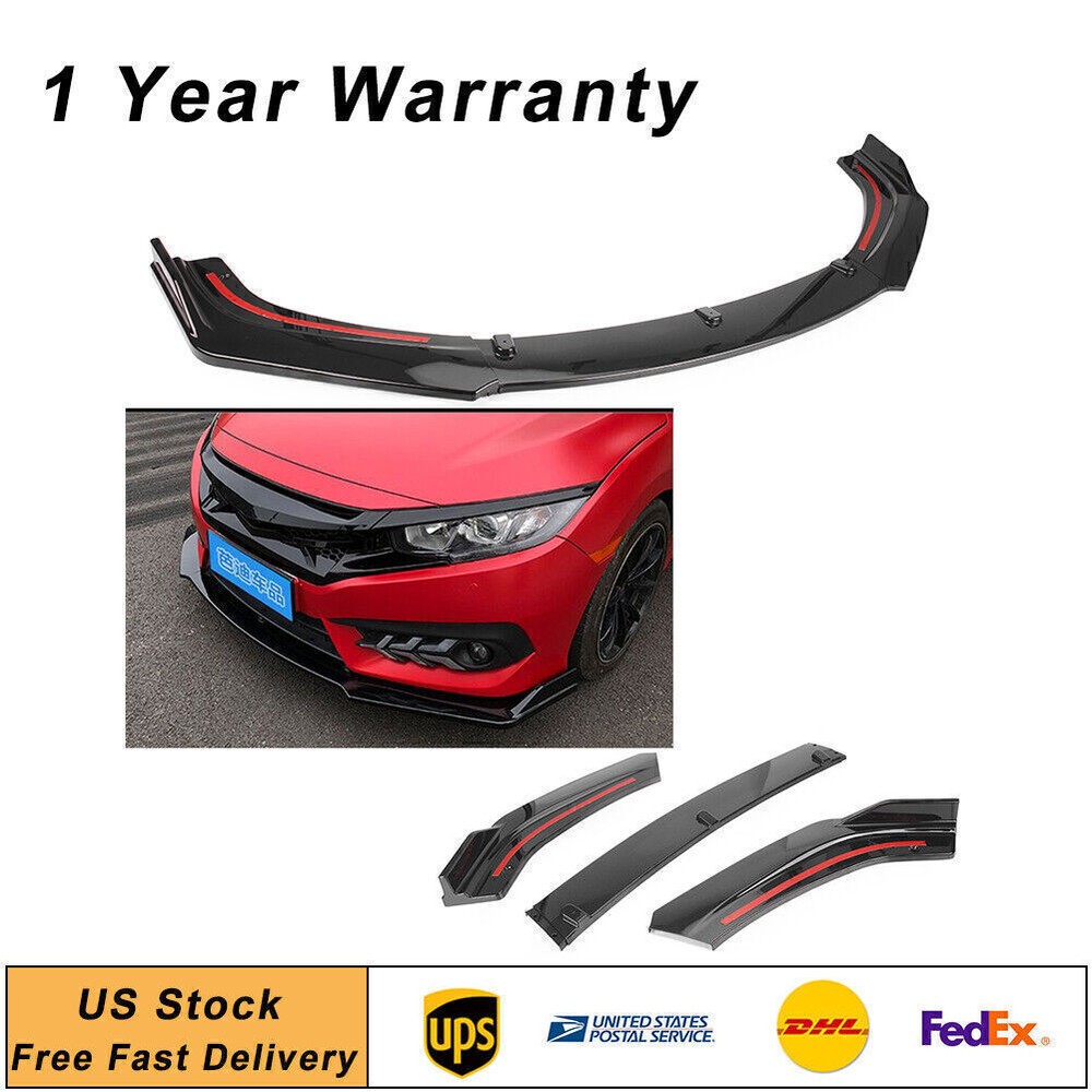 Honda Civic Sedan Gloss Black Front Bumper Lip Spoiler Splitter Body Kit